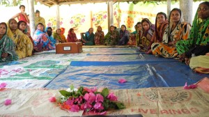 A women's group meeting in Bangladesh as part of a CAFOD project to improve food and livelihood security in the context of climate change